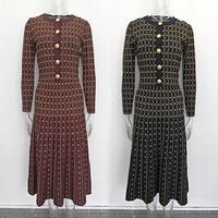 OUDINA Nouveau Ensemble Deux Pièces Tricoté Personnalisable Décontracté Vintage Color-block avec Cardigan à Manches Longues à Paillettes et Robe Nuisette