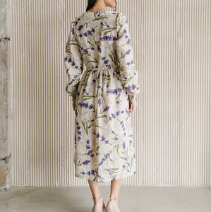 Vendita calda donna <span class=keywords><strong>lavanda</strong></span> stampa floreale <span class=keywords><strong>abito</strong></span> Midi manica a palloncino con scollo a V <span class=keywords><strong>abito</strong></span> Vintage elegante per abbigliamento Casual e Party - Product Image 2