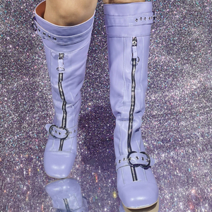 Big Size 47 Low Chunky Heels Belt Metal Buckles Shoes Women Front Zipper Knee High <b>Boots</b> Wide Fit Long Booties - Product Image 4