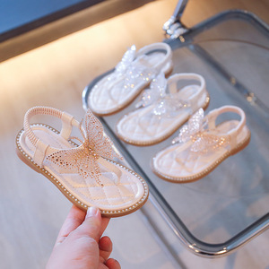 NOVEDAD DE VERANO 2024, sandalias de princesa para niñas, PU suave transpirable con diamantes de imitación y brillo de flores para fiesta al aire libre - Product Image 2