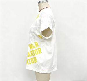 फैक्टरी थोक-कंधे की छोटी आस्तीन कपास टी-शर्ट ब्लेज़ महिलाओं के लिए कस्टम सीक्विन टी-शर्ट - Product Image 2