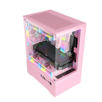 AntarcChill Pink Micro-ATX Computer Case Two-Sided Tempered Glass Panel Mid Tower Gaming PC Cabinet in Stock