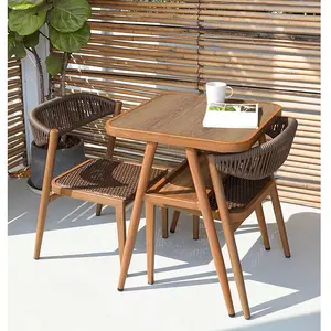 Français moderne gain de place en métal aluminium Patio Bistro chaise et Table de jardin extérieur meubles corde rotin ensemble de meubles