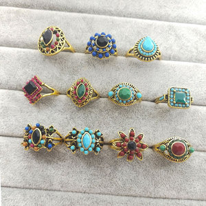复古波西米亚风格可调节女士戒指 镀金多色宝石个性首饰 - Product Image 2