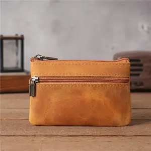 New Arrival Custom Mini Small Real Cow Genuine Leather Small Zip Pouch Bag For Women Ladies Men Coin Purse Wallet