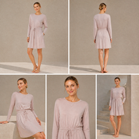 Robe décontractée minimaliste pour femme, douce, respirante, extensible, à manches longues, avec cordon de serrage au col et détail de ceinture à nouer à la taille, collection automne 2026
