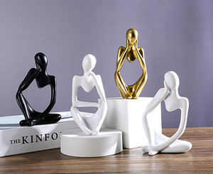 Figuritas coleccionables <span class=keywords><strong>de</strong></span> resina dorada para decoración del hogar, estatua <span class=keywords><strong>de</strong></span> Thinker, <span class=keywords><strong>escultura</strong></span> artística abstracta para sala <span class=keywords><strong>de</strong></span> estar y oficina - Product Image 2