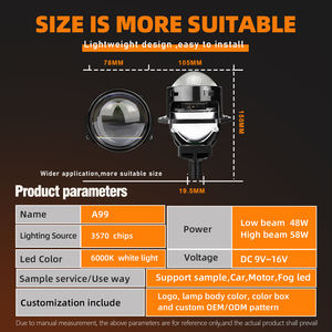 Ake <span class=keywords><strong>A99</strong></span> Verliesvrije Installatie Bilded Projector Lens 9-16V 6000K Dimlicht 48W Grootlicht 58W Bi Led Projector 3.0 Bi-Led Projector - Product Image 2