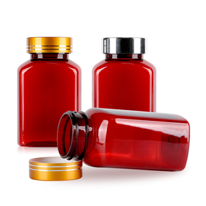 Custom Red Square PET Vitamin <b>Bottle</b> 5oz Transparent Glossy 34.5mm Wide Mouth Electroplate FDA Approved for Herbal Extracts - Product Image 4