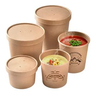 Biodegradable Disposable Takeaway Soup Cup with Lid Ice Cream Milk Coffee Tea Paper Containers For Dessert