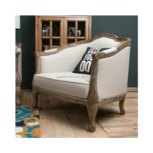 French Provincial Style Living Room Furniture Curved Wood Antique Armchair Single Seater Sofa