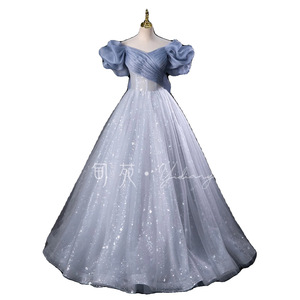 Elegant Long Stage Solo Dress Puffy Skirt Women Adult Performance Wear Solid Color Vocal Examination Attire - Product Image 5