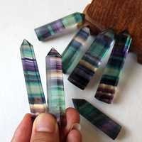 Tour hexagonale en fluorite à pointe unique, baguette transparente naturelle multicolore, pierre précieuse polie pour la décoration de la maison, du bureau ou du bureau à domicile