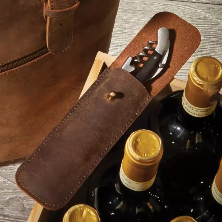 فتاحة احترافية ، فتاحة زجاجة بيرة نبيذ منتصف القرن ، حقيبة جلدية لتنظيم أدوات المائدة