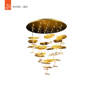โคมไฟระย้าหรูหราทรงดอกบัวสีทอง, โคมไฟห้อยทรงใบบัวสีบรอนซ์โบราณ - Product Image 2