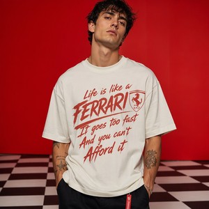 White Jersey <strong>Graphic</strong> T-Shirt Life Is Like a Print Red Brushstroke <strong>Text</strong> Go Fast Regular Fit Streetwear Metour Wholesale Custom - Product Image 1
