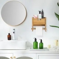 Porte-papier toilette mural en bambou, support pour rouleau de papier toilette avec boîte de rangement pour salle de bain et cuisine