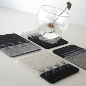 <strong>Grey</strong> Felt <strong>Table</strong> Mat Set with <strong>Runner</strong> and coaster - Product Image 5