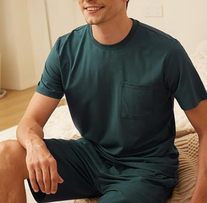 <strong>Mens</strong> 100% Cotton <strong>Pyjamas</strong> <strong>Set</strong> Home Wear Casual Fashion Summer Sleepwear with Pockets Breathable Knitted Fabric - Product Image 6