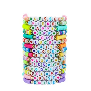 Perles d'argile polymère Boho personnalisées bracelet Initiales de motivation avec mots de nom bénis d'amour pour femmes