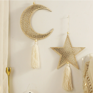 DAMAI Wholesale Eid Mubarak Decorations Wall <b>Hanging</b> Decoration <b>Star</b> Moon Hollow Wooden Ornaments with Tassel Pendant - Product Image 3