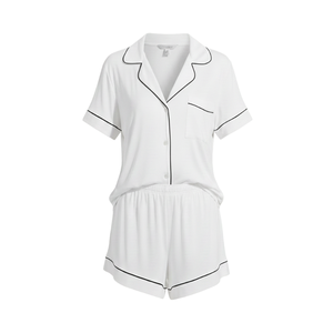 Conjunto de Pijama de Rayón Suave para Mujer, Cuello Camisero, Manga Corta, Transpirable, Casual, Elegante, Personalizable ODM, para Verano, Primavera y Otoño - Product Image 3