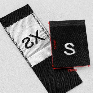 Clothing Label Manufacturer Wholesale Center Fold Clothing Standard Woven Size Label For Garments Black And White