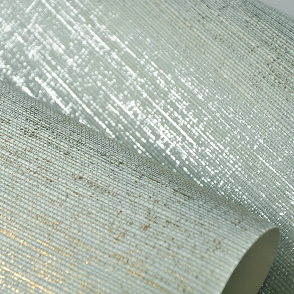 Free Sample Gold and Silver Glitter Sisal Environmental Green Wallpaper for Home Decor Wallpaper