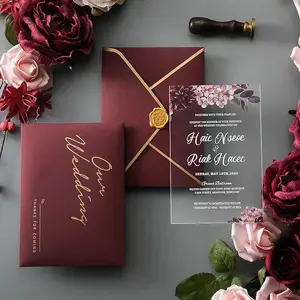 Gran oferta, nuevo estilo, conjunto de invitación de boda ecológica, tarjeta de invitación de boda acrílica de lujo