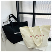 Sac Cabas en Toile Ouye Tendance avec Poche et Fermeture Éclair, Logo Imprimé, pour Étudiant, Sac à Bandoulière en Toile avec Logo pour Femme