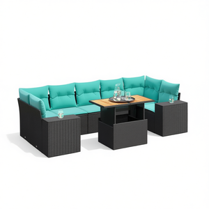 Set di divani da giardino in polyrattan nero da 8 pezzi con cuscini, mobili da esterno in stile contemporaneo, posti a sedere per 8 persone - Product Image 1