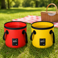 Sac seau pliable en PVC imperméable de couleur unie personnalisé, seau avec poignées en sangle pour le camping et le lavage de voiture