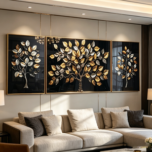 Custom 3 Panel <b>Framed</b> Wall Art Golden Money Tree Abstract Print <b>for</b> Living Room Crystal Porcelain <b>Painting</b> LED Home Decor - Product Image 4
