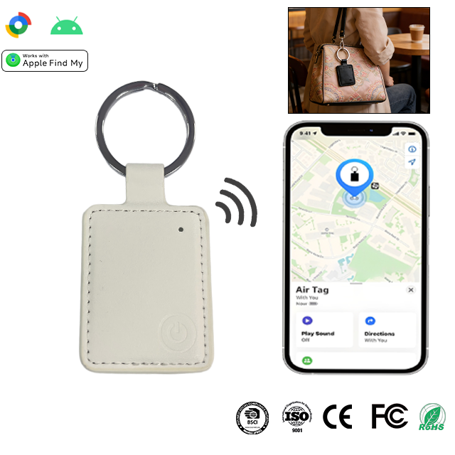Custom Smart PU Leather Findmy Gps Keychain Ring Portable Key Finder tracker for Apple Personal Gifts