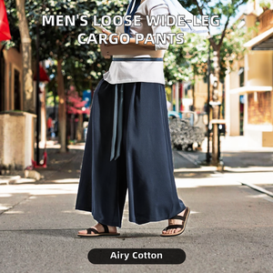 Fashion Men's Regular Straight <b>Wide</b> <b>Leg</b> High-Waist 100% Cotton Garment Dyed Lightweight Casual Hip-hop Pocket Cargo <b>Pants</b> - Product Image 2