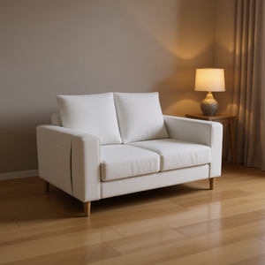Divano Moderno a Due Posti in Tessuto con Gambe in Legno e Schienale Imbottito per Soggiorno - Product Image 2