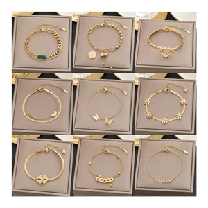 ERESI Wholesale Cheap Price Fashion Jewelry Bracelet PVD 18K Gold Plated 316L Love Star Cuban Chain Stainless Steel Bracelet