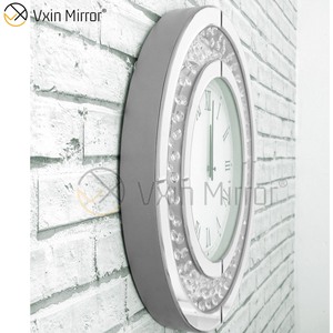 Vòng Lớn Lấp Lánh Kim Cương Nghiền Nát Bevelled 50Cm Nổi Pha Lê Bạc Nhân Đôi Đồng Hồ Treo Tường WXC-009 - Product Image 3