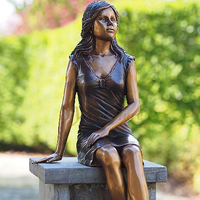 Sculpture en laiton grandeur nature de décoration antique Statue de fille en bronze