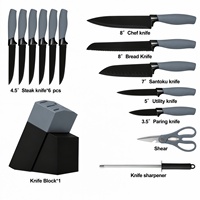 Ensemble de couteaux de cuisine japonais TOALLWIN avec manche en caoutchouc et bloc en acier inoxydable – Couteaux de chef pour la cuisine