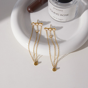 MICCI Nuovi Arrivi <span class=keywords><strong>Orecchini</strong></span> a Catena Lunga con Zirconi Raffinati per Donna in Acciaio Inossidabile Placcato Oro 18K Anti-Ossidazione - Product Image 3
