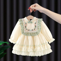 Robe Cheongsam de style chinois pour petites filles, broderie florale, dentelle, volants, manches longues, tulle superposé, tenue de princesse