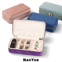Boîte à bijoux de voyage rectangulaire en velours avec double fermeture éclair dorée, organisateur de bijoux portable, emballage personnalisé pour bijoux, vente en gros