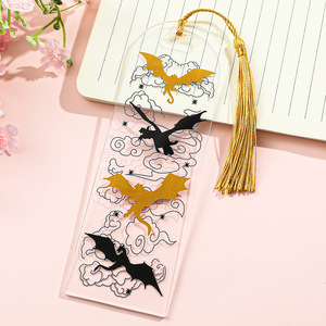 Hot Sale Dragon Book Marks Gold Stamping Tassels Creative Acrylic Blank Bookmarks with Custom logo