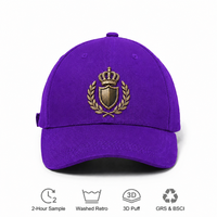 Casquette de baseball vintage de créateur, broderie couronne dorée et bouclier, en sergé de coton noir de qualité supérieure, style Oxford à pois, mode streetwear, protection solaire