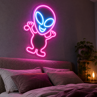Enseigne néon LED Alien mignon, lumière néon Alien souriant de dessin animé pour salle de jeux, bar, décoration murale pour homme