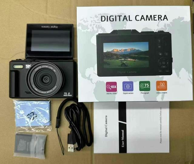5K High-definition Digital Camera, 75 Million Pixels, 5K Video Recording, 18x Zoom, Flip Screen Camera, WIFI