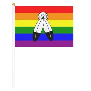 Barato 14*21cm Two Spirit Pride Flag Handheld Flag Stick Flags Small Mini Banner Holiday Decoraciones Suministros para desfiles - Product Image 1