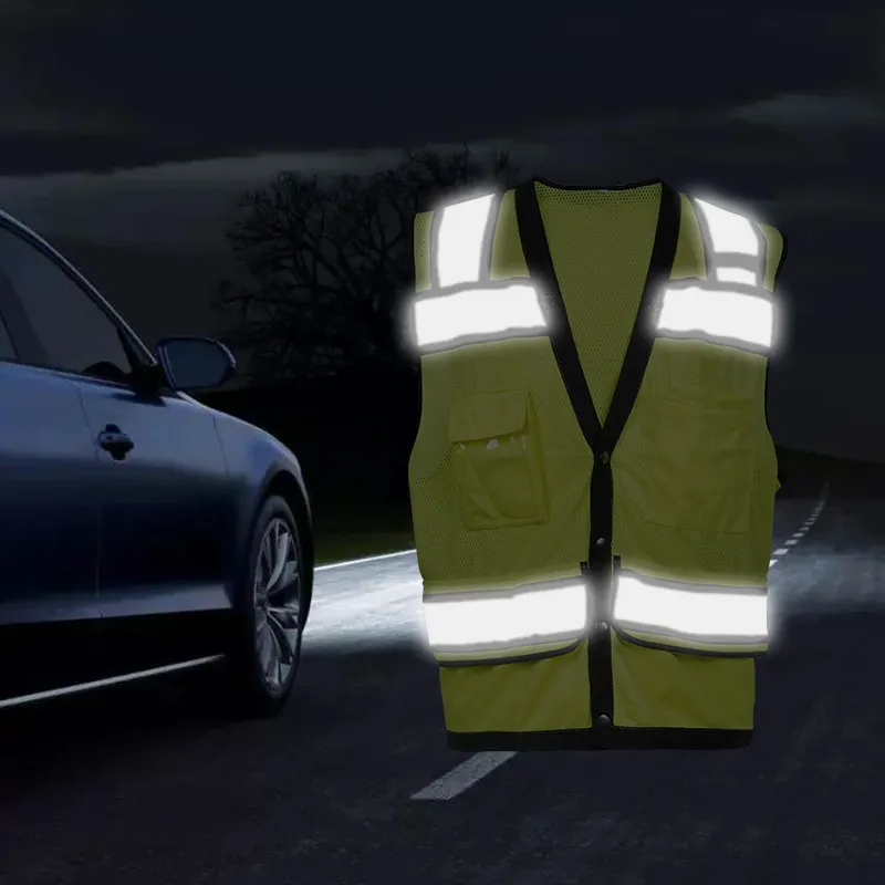 เสื้อกั๊กสะท้อนแสงสะท้อนแสง LX640มีกระเป๋าเสื้อกั๊กป้องกันแสงสะท้อนความปลอดภัยสูง