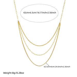 Conjunto de collares apilables de acero inoxidable con diseño de clip, delicadas cadenas de varias capas, joyería dorada para mujer. - Product Image 4